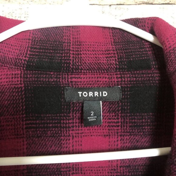 Torrid Pink & Black Plaid Flannel Shacket Shirt Jacket Size 2 2X - Picture 8 of 9